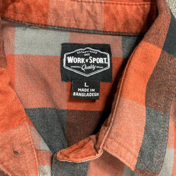 Work n Sport Mens Orange Thick Plaid Super Brawny Work Shirt Flannel LARGE - Picture 8 of 8